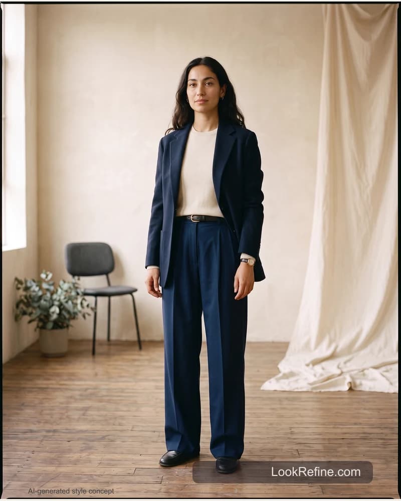 Fictional adult model: old money aesthetic, navy styling concept