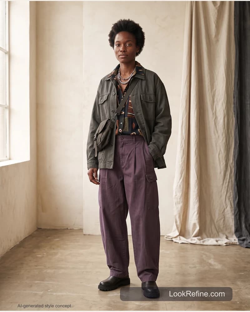 Fictional adult model: rate my outfit, expressive styling concept