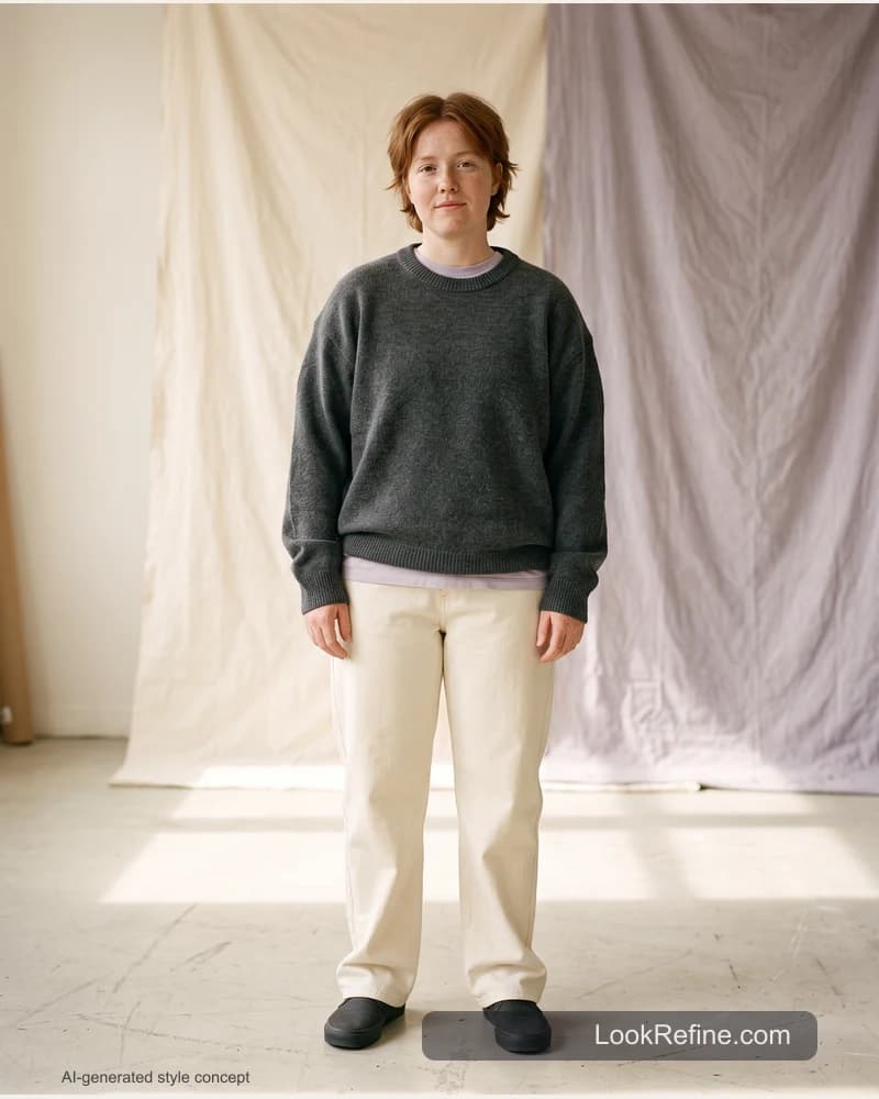 Fictional adult model: soft minimal style, identity styling concept