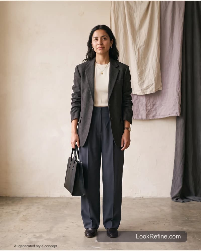 Fictional adult model: style challenge, office styling concept