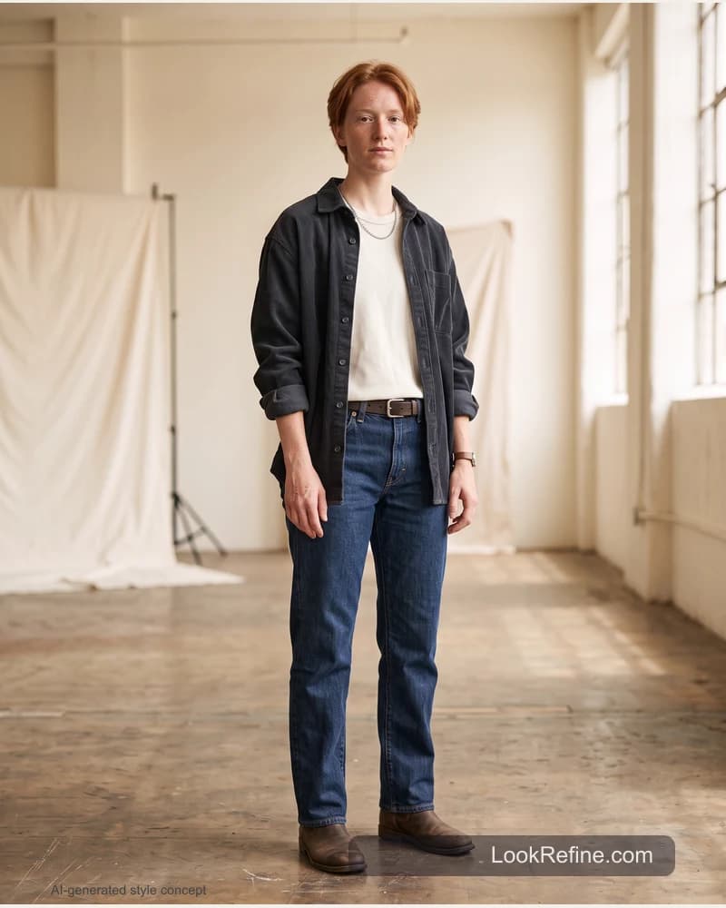 Fictional adult model: date night outfit, casual styling concept