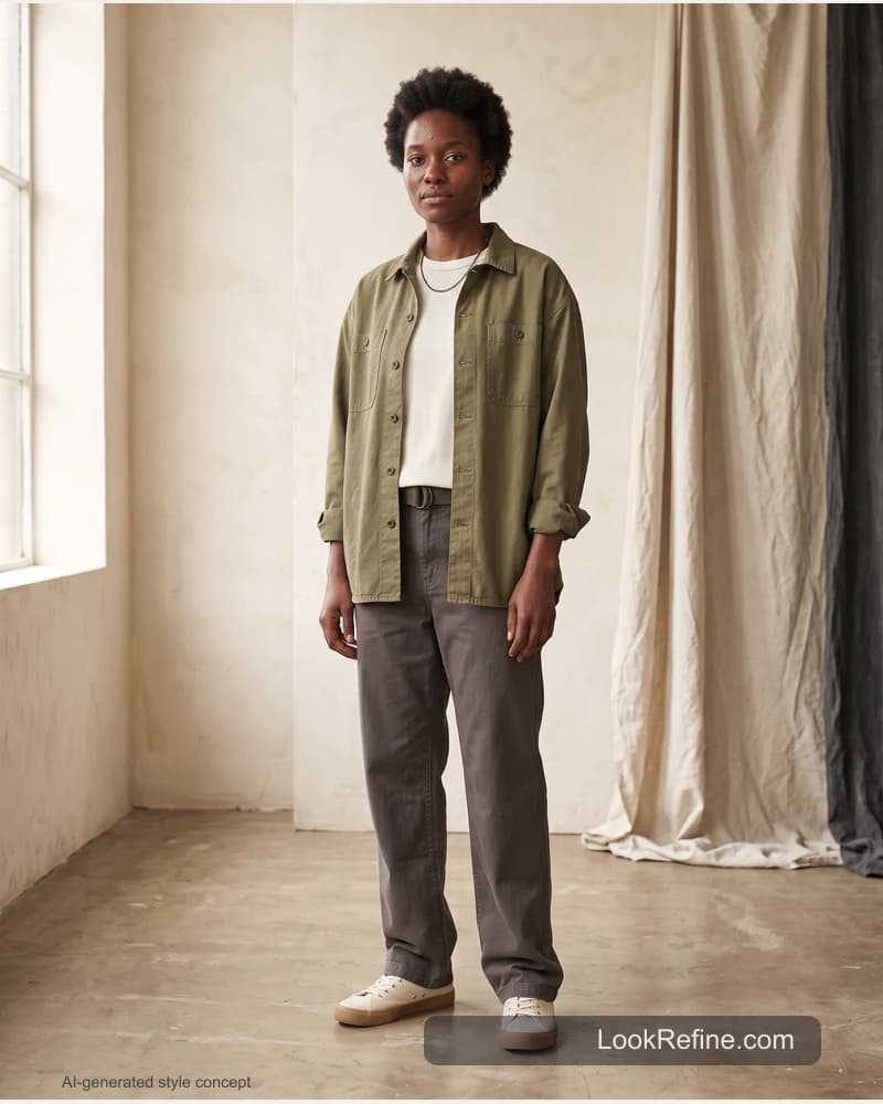 Fictional adult model: rate my outfit, casual styling concept