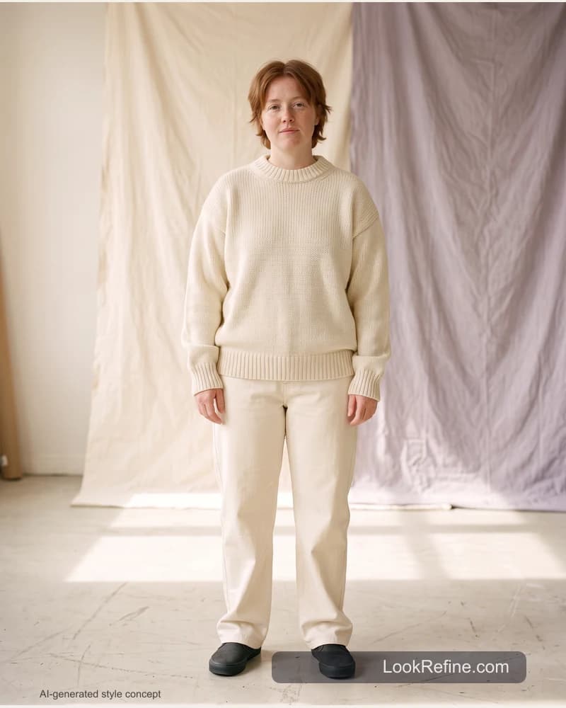 Fictional adult model: soft minimal style, ivory styling concept